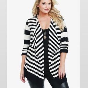 TORRID Black and White Striped Open Cardigan